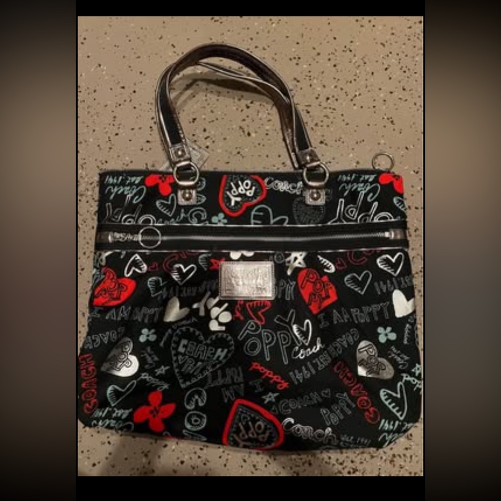 Coach Graffiti Glamour metalic poppy large Shoulder Bag Tote Purse